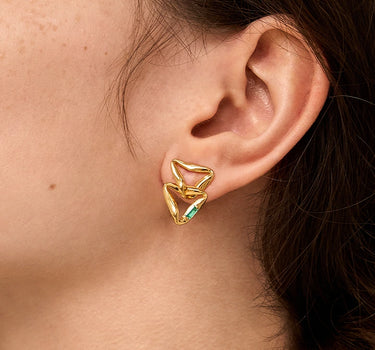 Emerald Overlapped Triangle Earrings