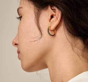 Emerald Pave Huggie Hoop Earrings