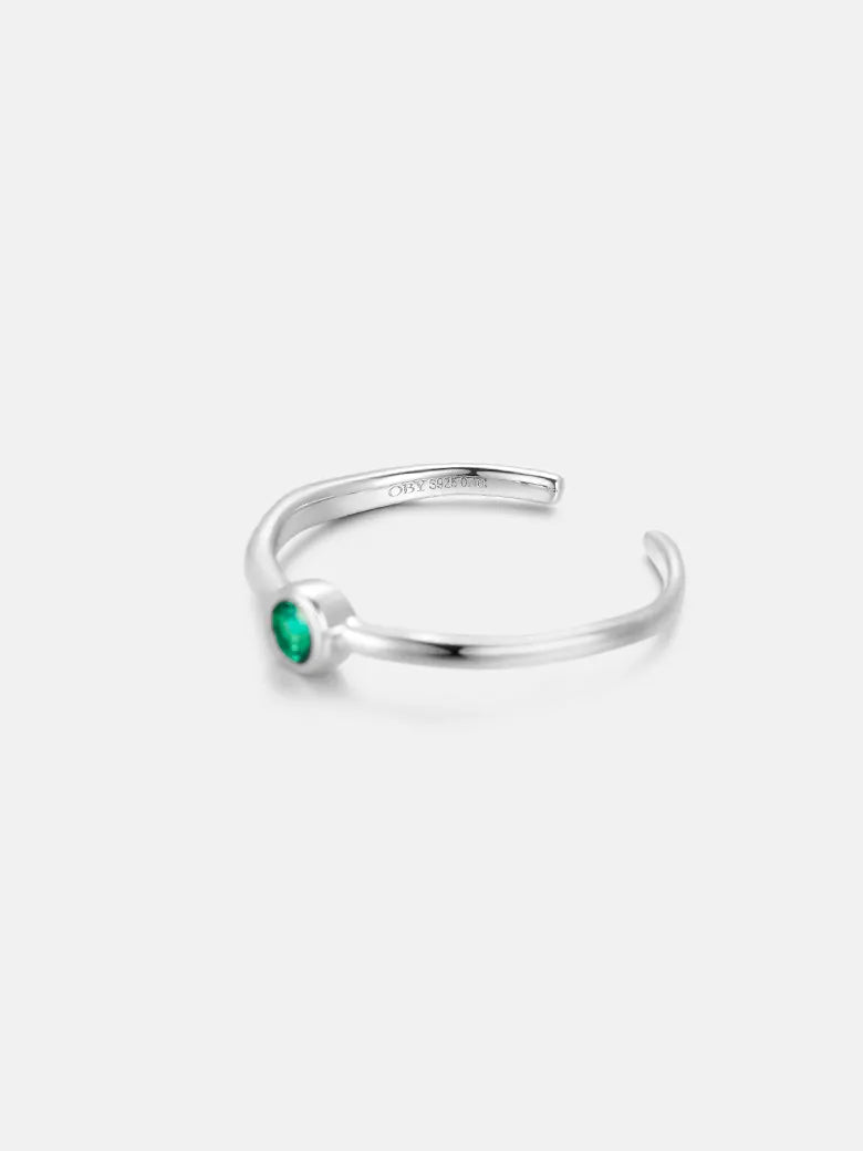 Emerald Solitaire Silver Ring