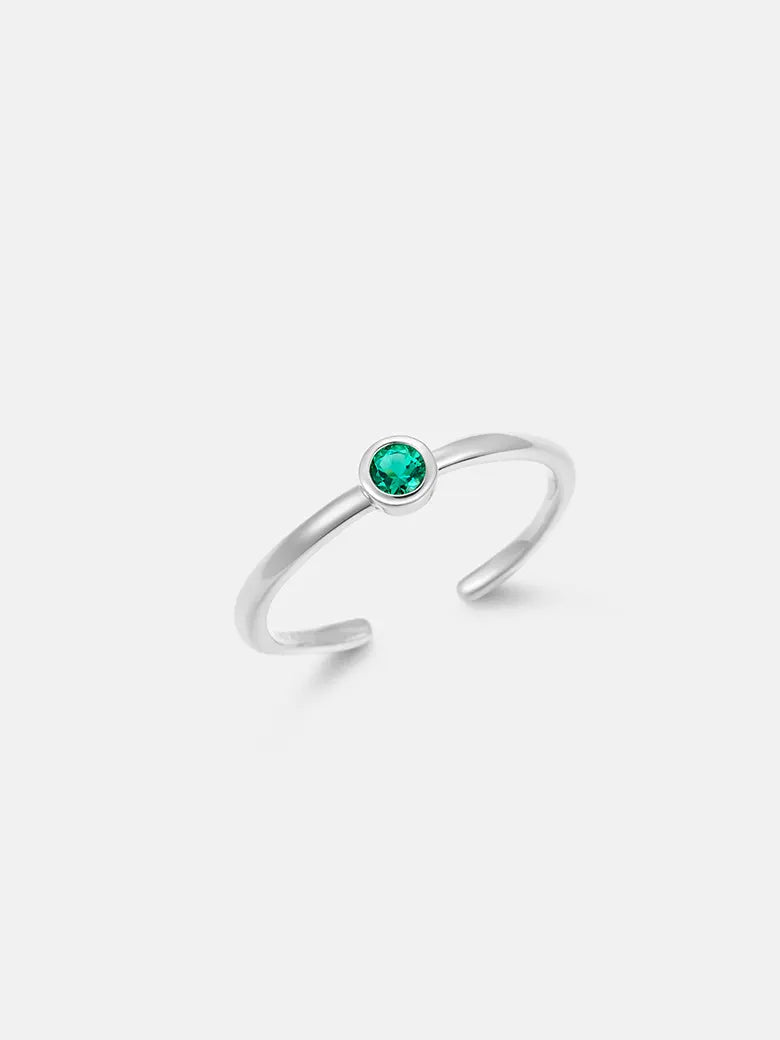 Emerald Solitaire Silver Ring