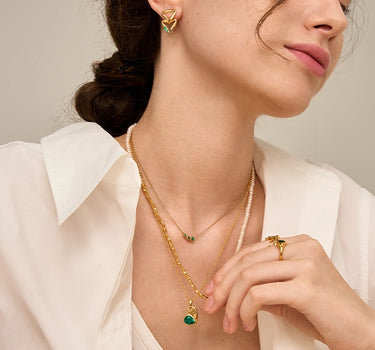 Emerald Spheres Bezel Set Necklace