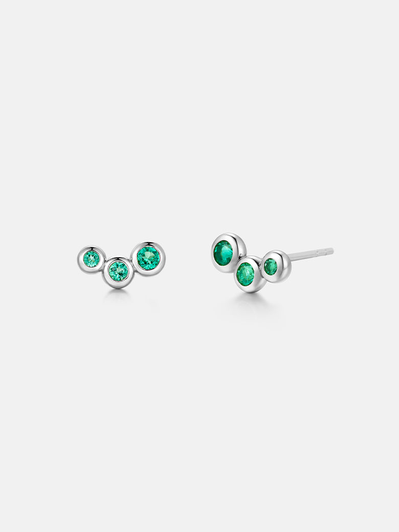 Emerald Spheres Bezel Set Silver Earrings