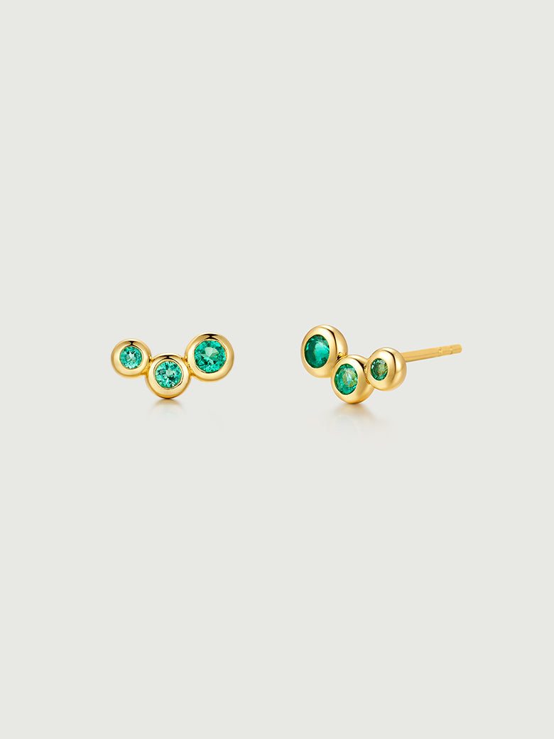 Emerald Spheres Bezel Set Stud Earrings