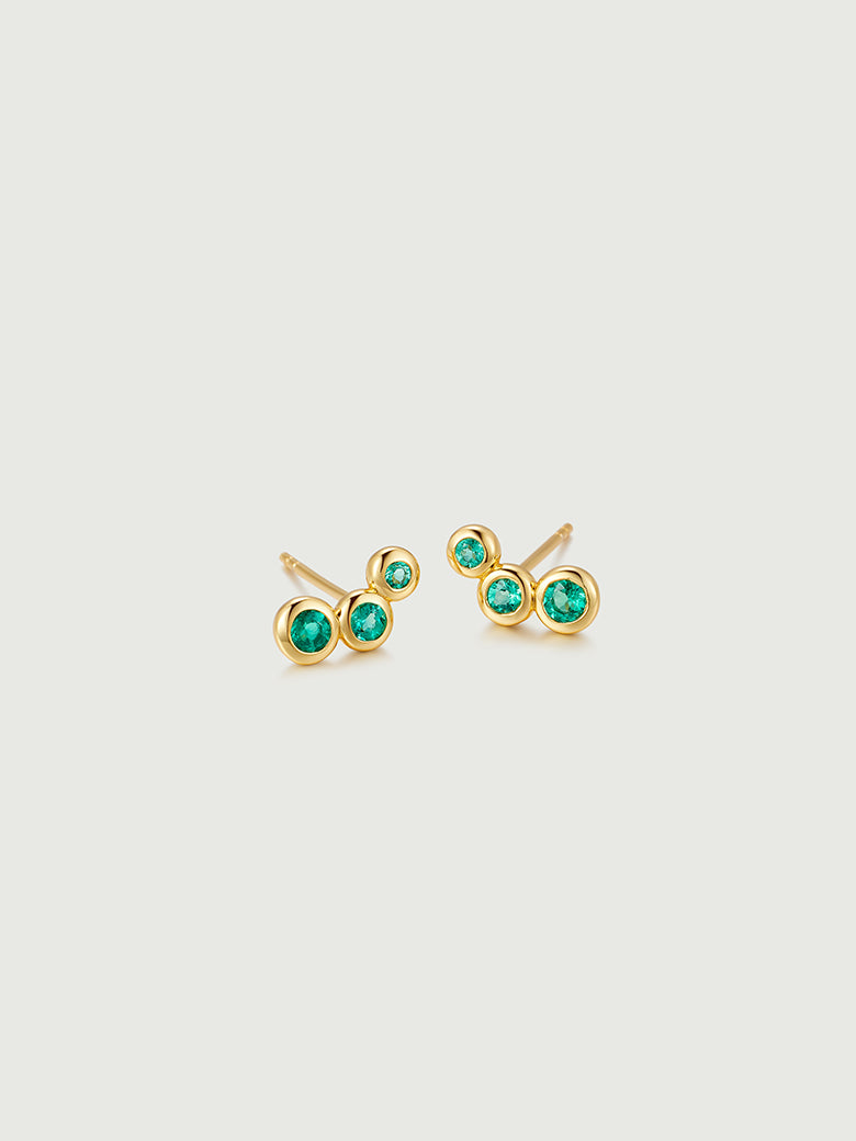 Emerald Spheres Bezel Set Stud Earrings