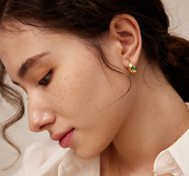 Emerald Teardrop Hoop Earrings