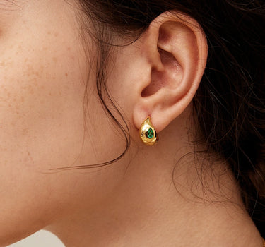 Emerald Teardrop Hoop Earrings