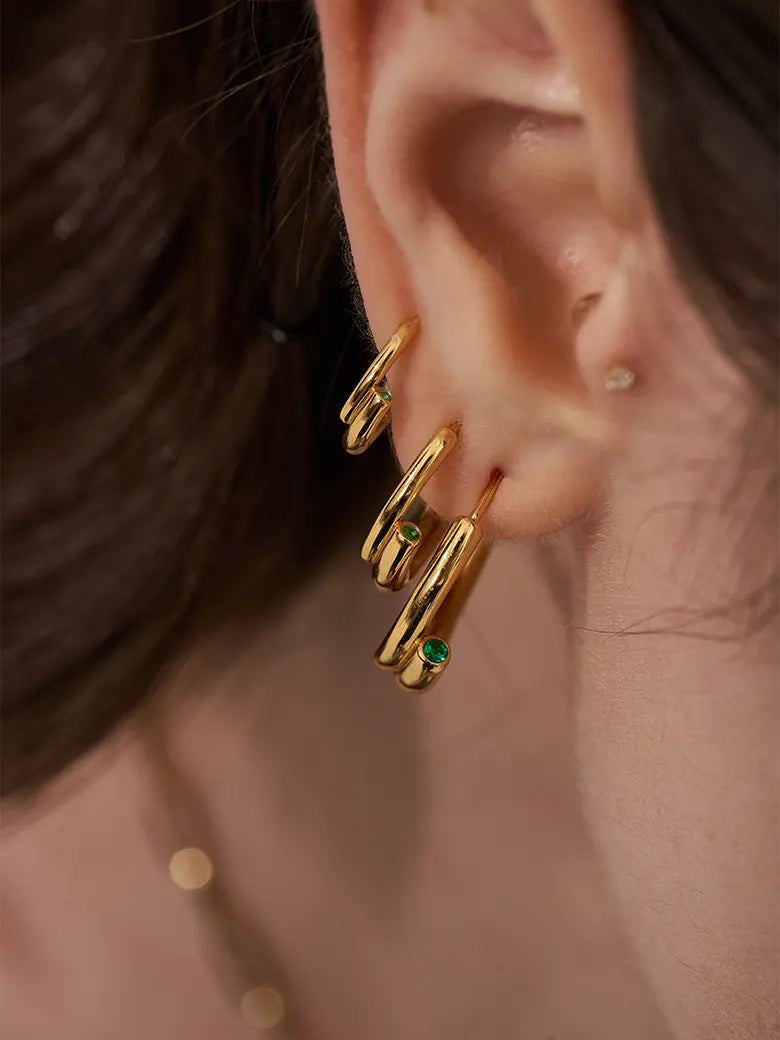 Emerald Tube Hoop Earrings