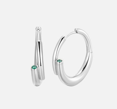 Emerald Tube Hoop Silver Earrings