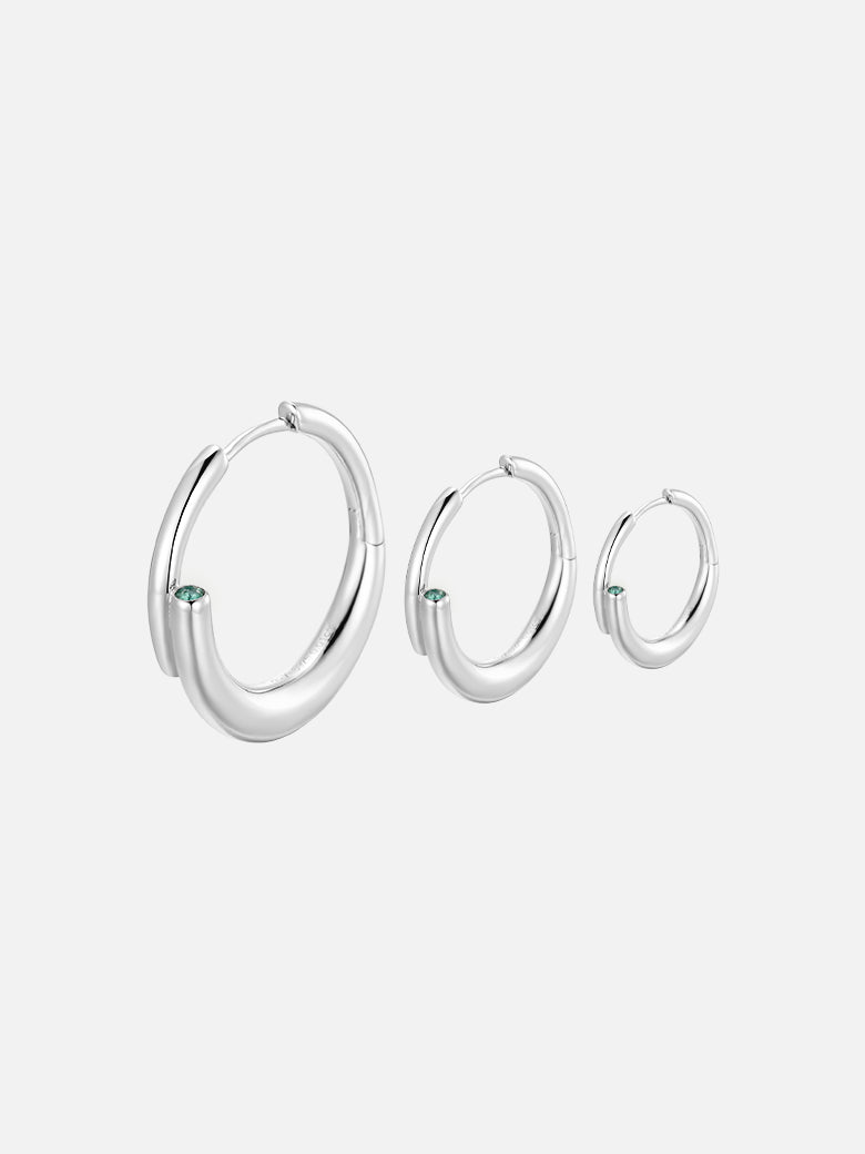 Emerald Tube Hoop Silver Earrings