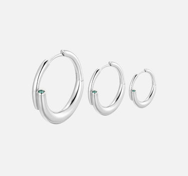 Emerald Tube Hoop Silver Earrings