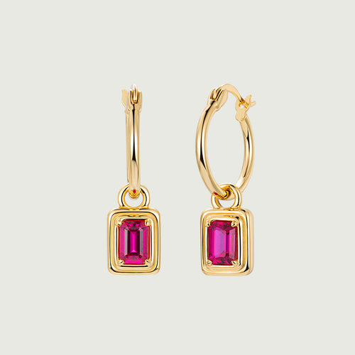 Emerald cut Lab Grown Ruby Hoop Earrings