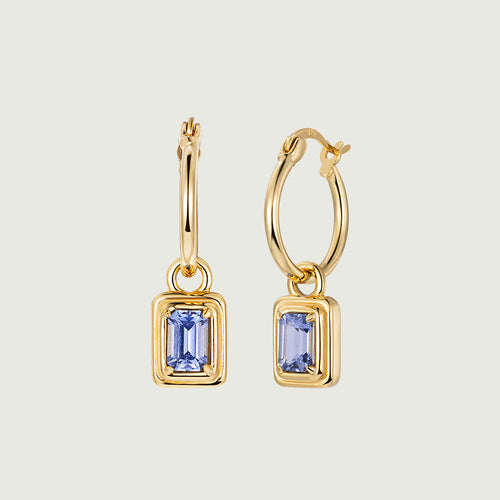 Emerald cut Lab Grown Sapphire Hoop Earrings