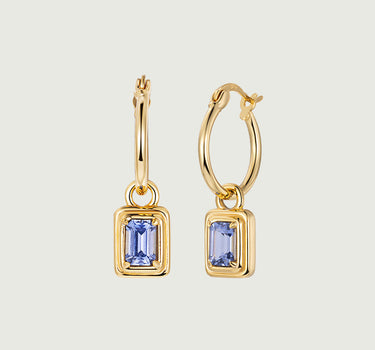 Emerald cut Lab Grown Sapphire Hoop Earrings