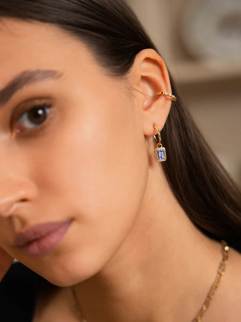 Emerald cut Lab Grown Sapphire Hoop Earrings