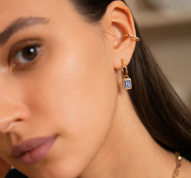 Emerald cut Lab Grown Sapphire Hoop Earrings