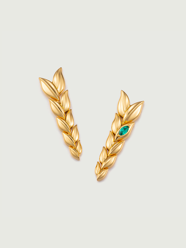 Emerald ear of wheat Drop Earrings