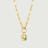 Four Clover Emerald Charm Paperclip Necklace