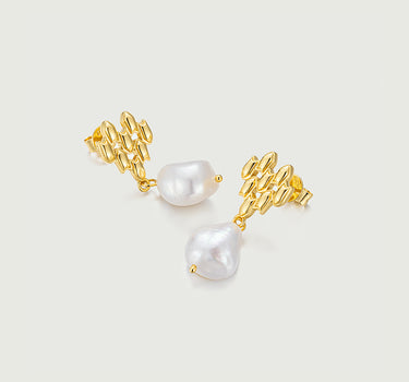 Gothic Windowpane Baroque Pearls Earrings