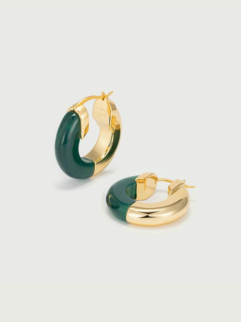 Green Onyx Two-Tone Hoop Earrings