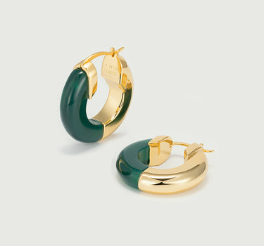 Green Onyx Two-Tone Hoop Earrings