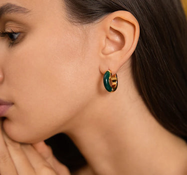 Green Onyx Two-Tone Hoop Earrings