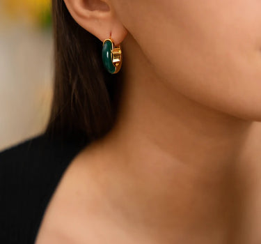 Green Onyx Two-Tone Hoop Earrings