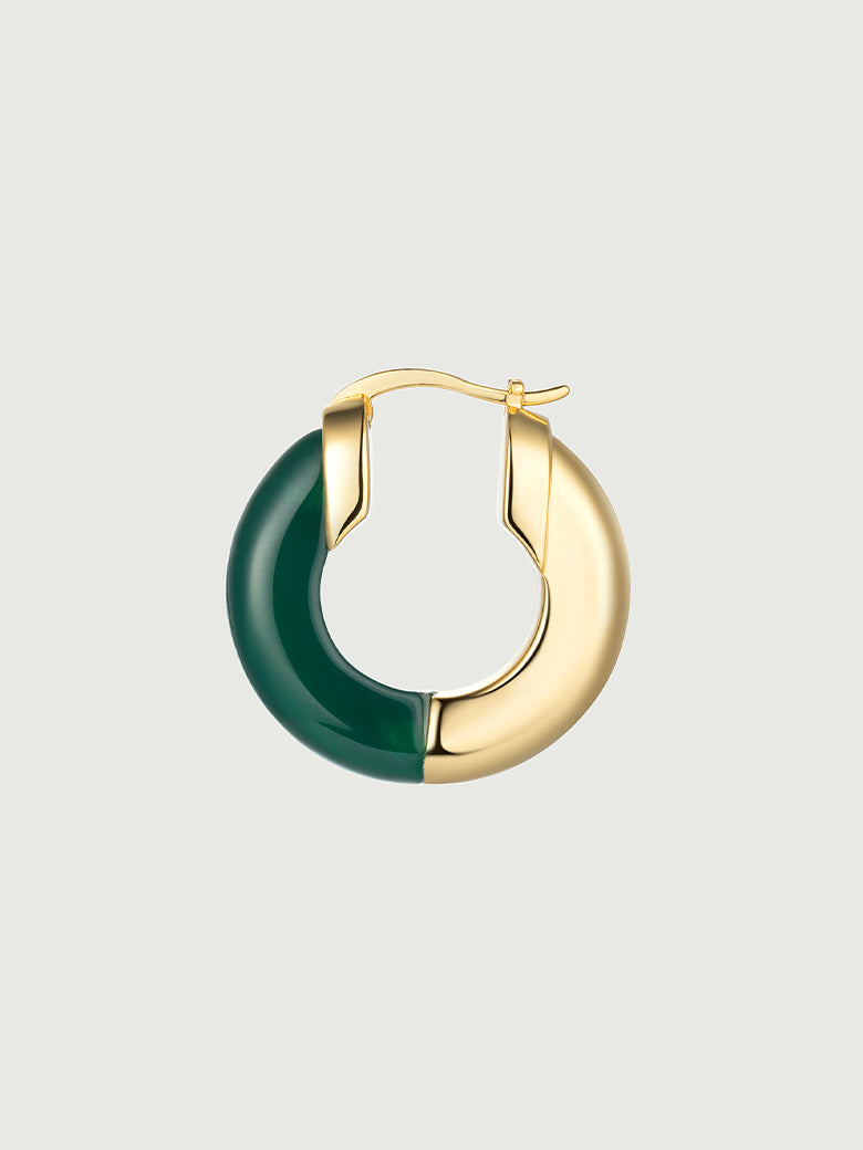 Green Onyx Two-Tone Hoop Earrings