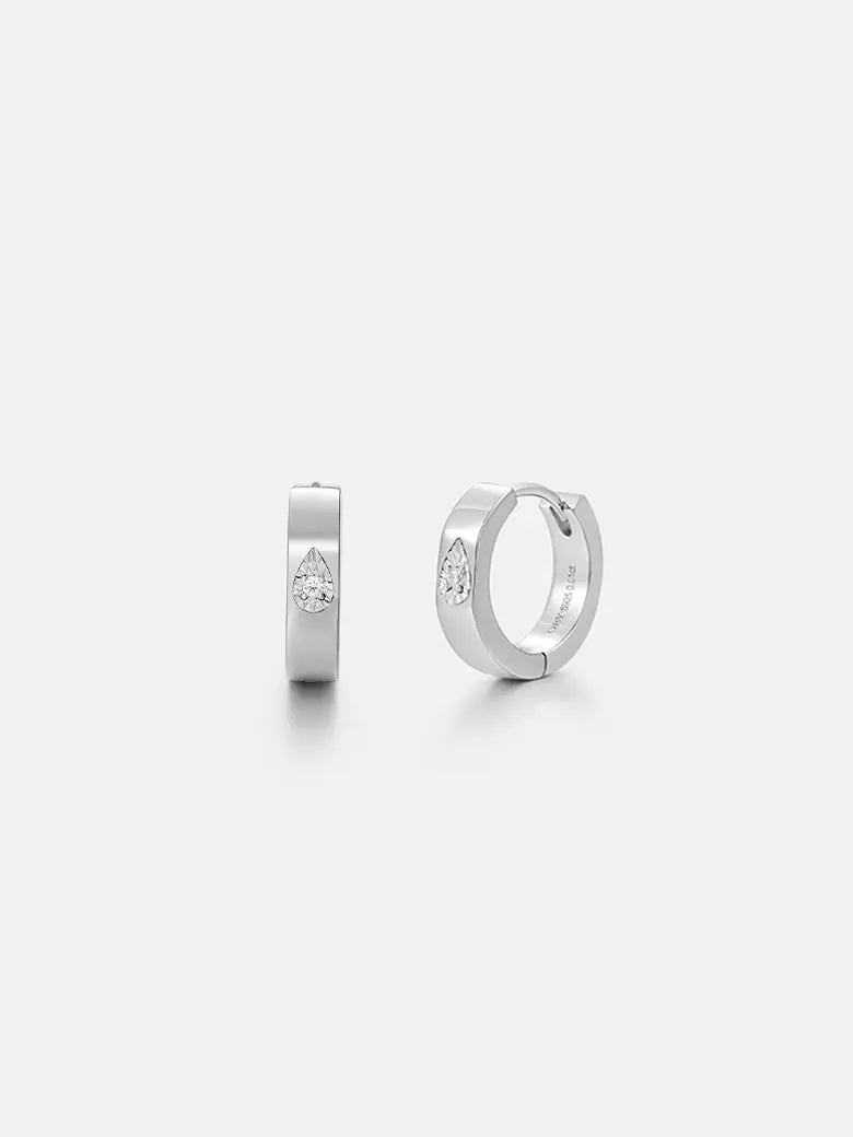 Halo Diamond Silver Hoop Earrings