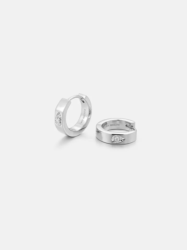Halo Diamond Silver Hoop Earrings