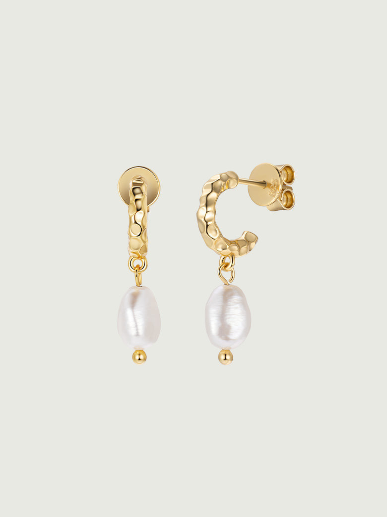 Hammered Pearl Drop Earrings
