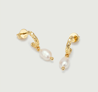 Hammered Pearl Drop Earrings