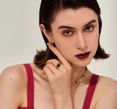 Heart Black Onyx Open Ring