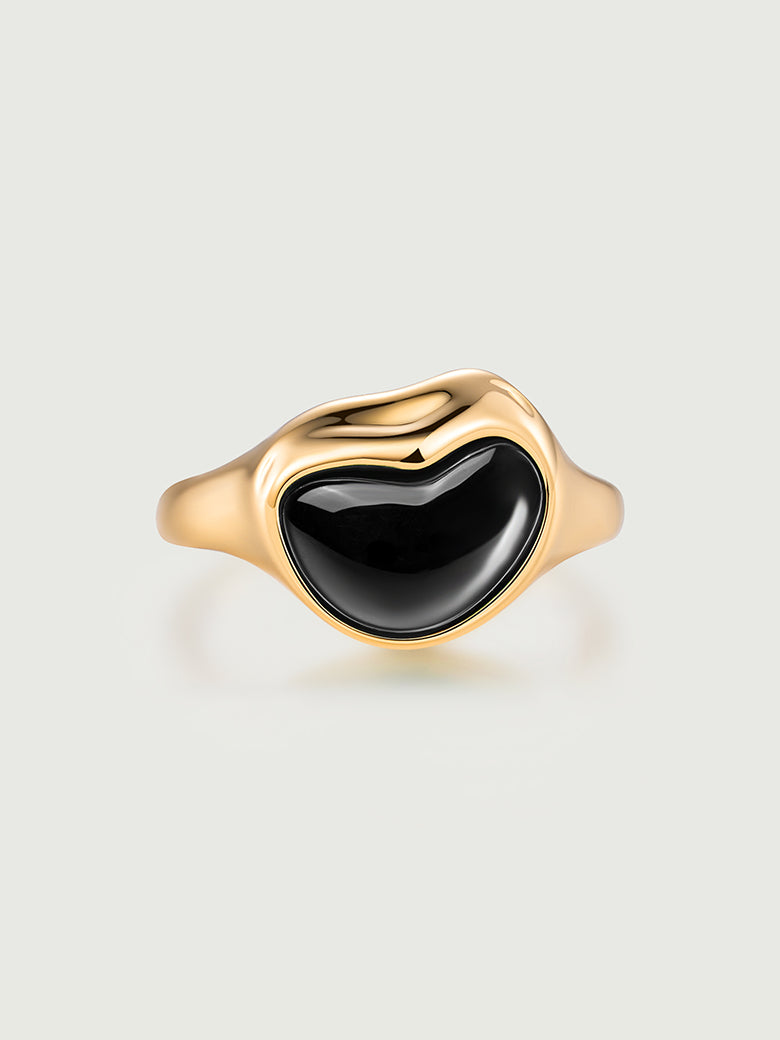 Heart Black Onyx Open Ring