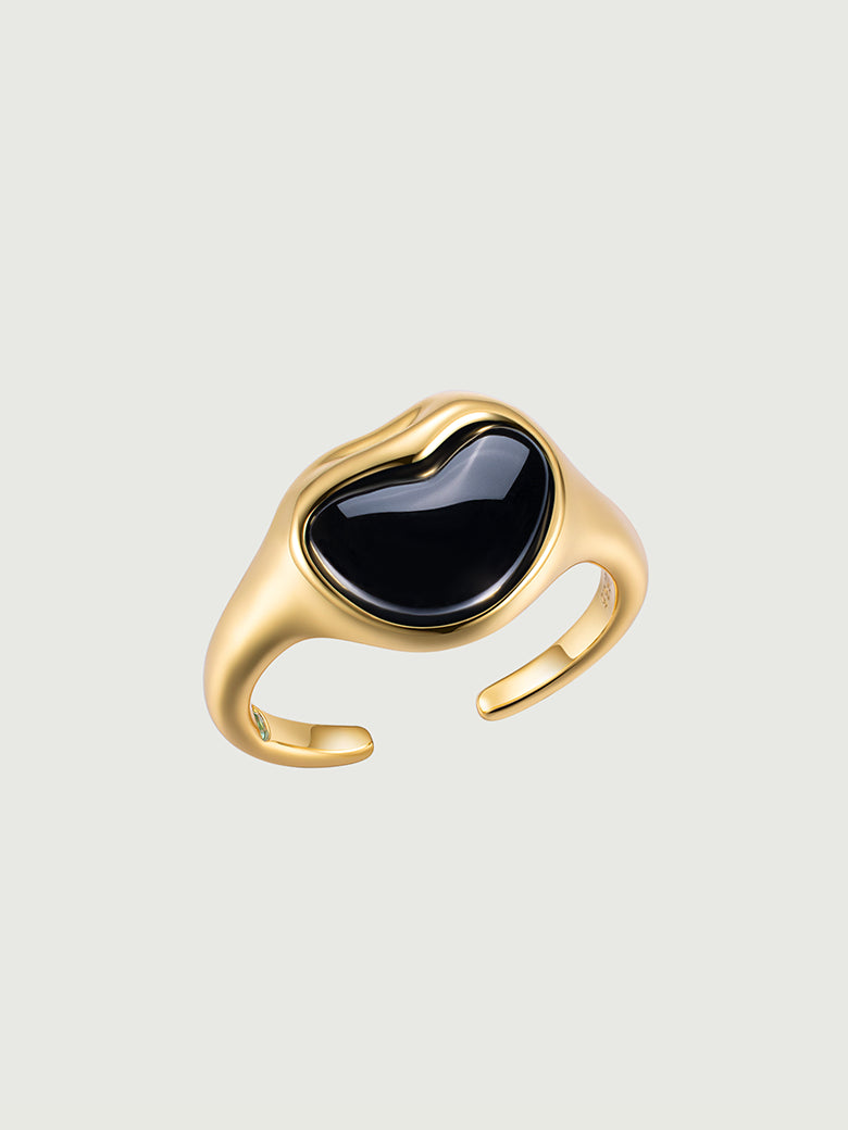 Heart Black Onyx Open Ring
