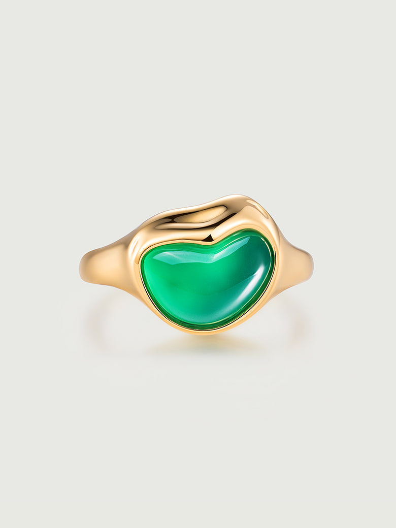  Heart Green Onyx Open Ring