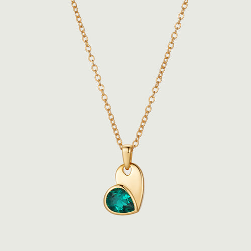 Heart Pear Cut Emerald Charm Neckalce