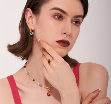 Heart Red Onyx Open Ring
