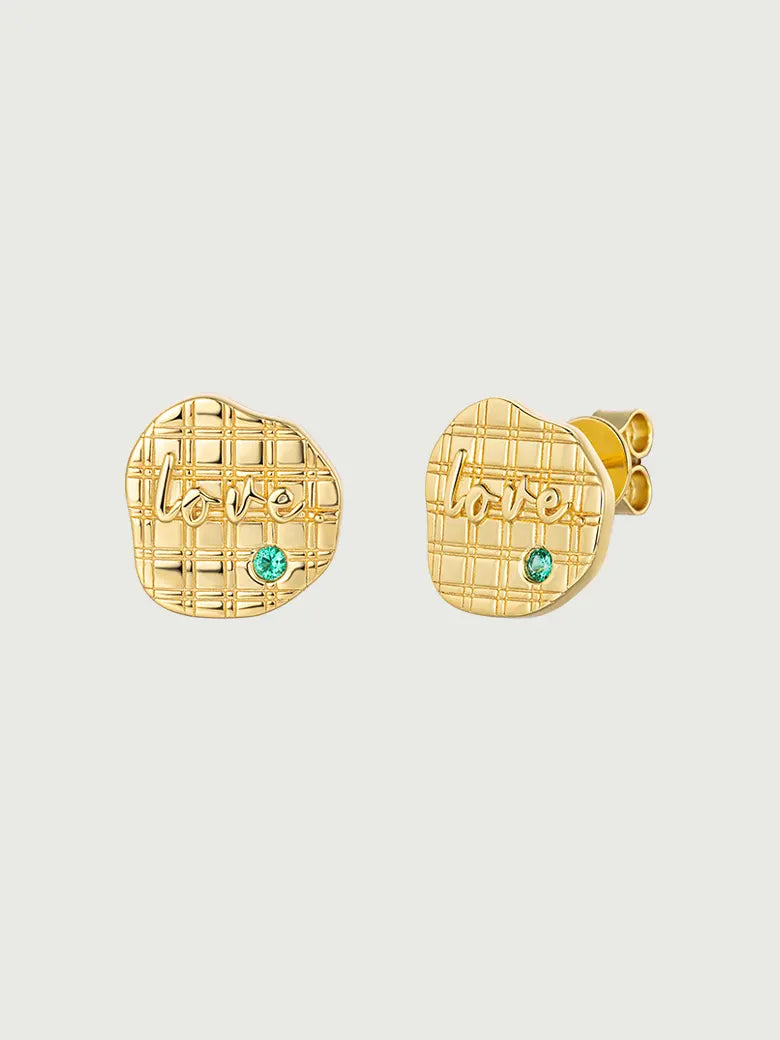 Irregular Plaid Texture Love Emerald earrings