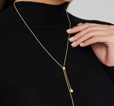 Close-up of a woman's neck showcasing Lab-GrownGemSlideableChain