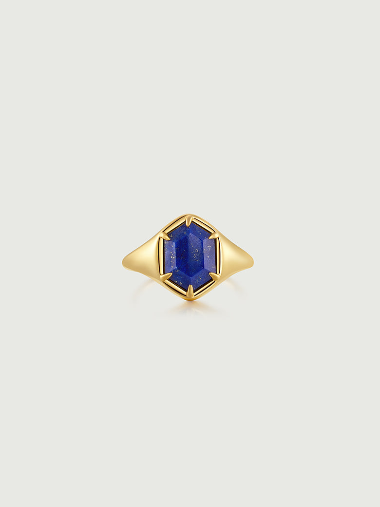 Lapis Lazuli Hexagon Signet Ring