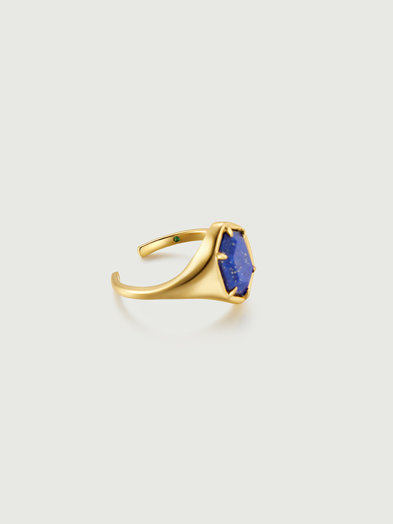 Lapis Lazuli Hexagon Signet Ring