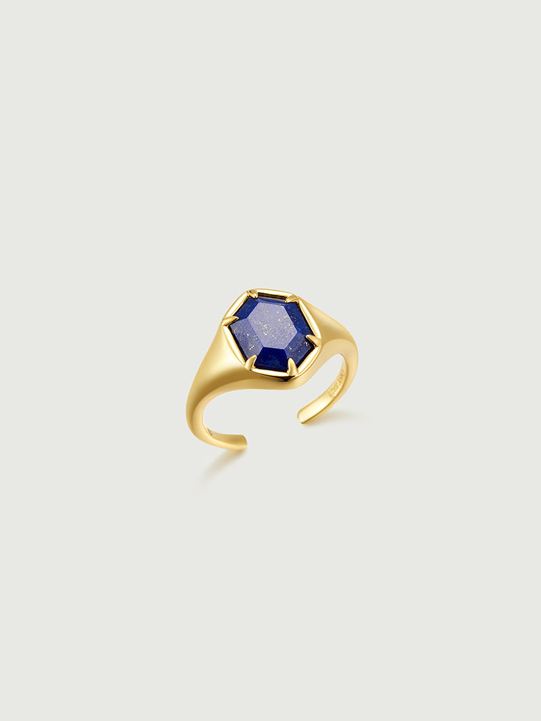 Lapis Lazuli Hexagon Signet Ring