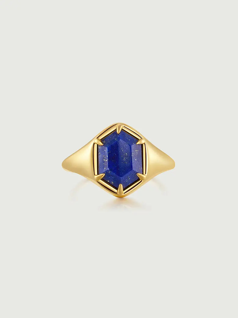 Lapis Lazuli Hexagon Signet Ring