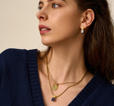 Close-up of a woman's neck showcasing
Lapis Lazuli Sanke Charm Necklace