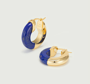Lazurite Two-Tone Hoop Earrings