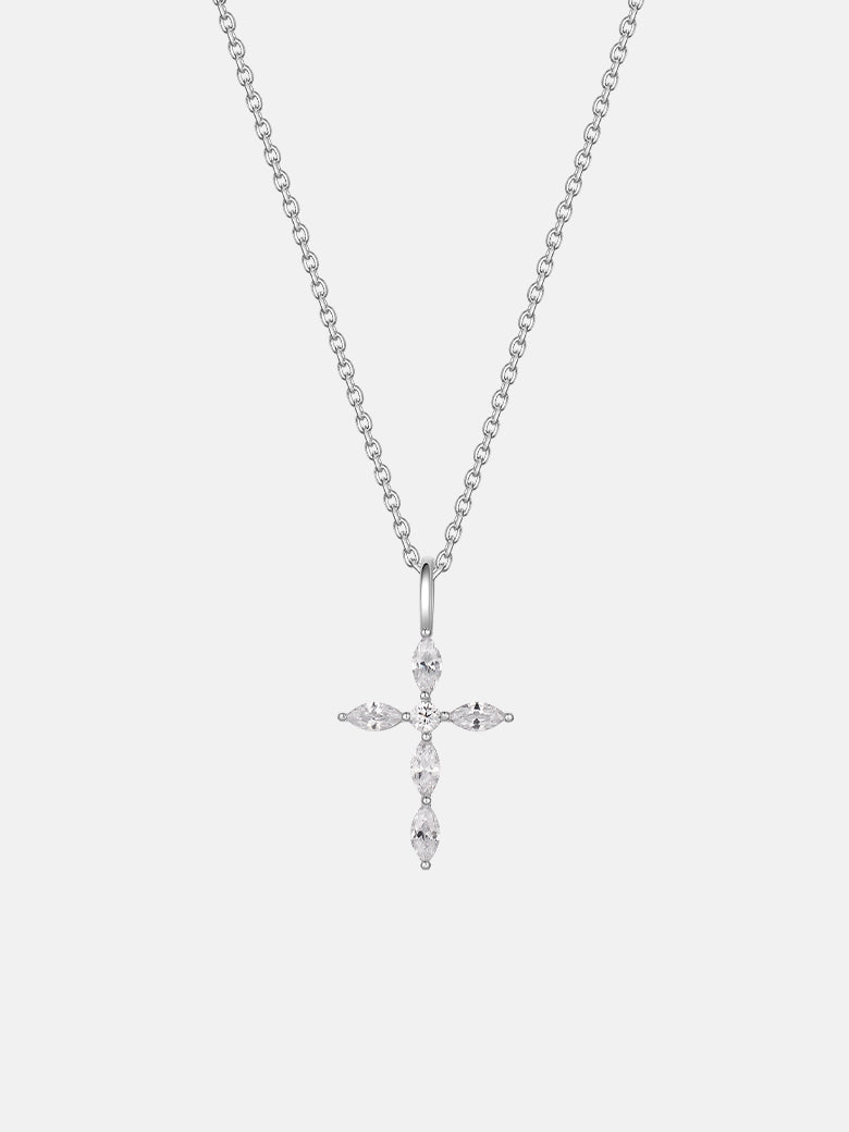 Marquise Cut Moissanite Cross Necklace