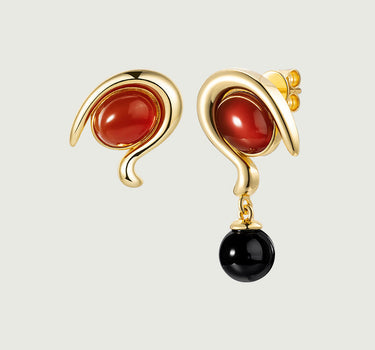 Mixed Onyx Asymmetry Earrings