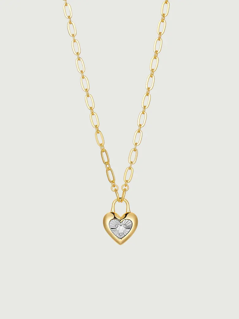 Moissanite Heart Lock Charm Necklace