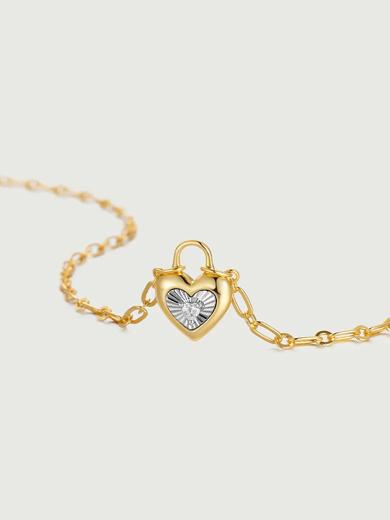 Moissanite Heart Lock Charm Necklace