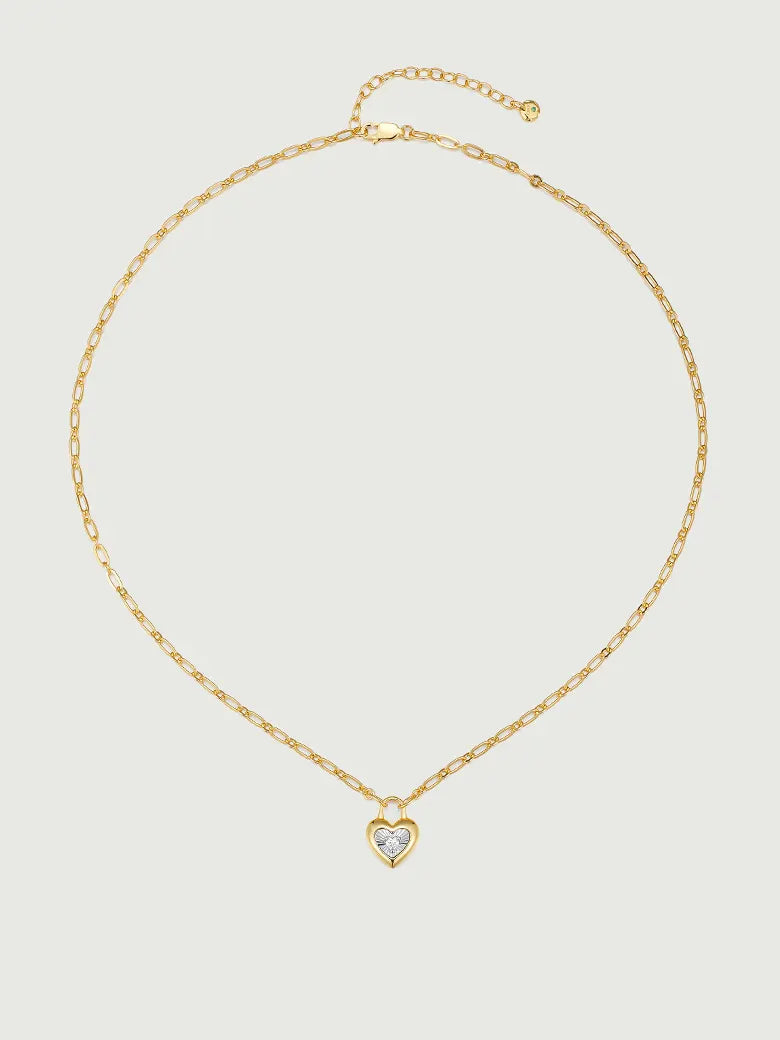 Moissanite Heart Lock Charm Necklace